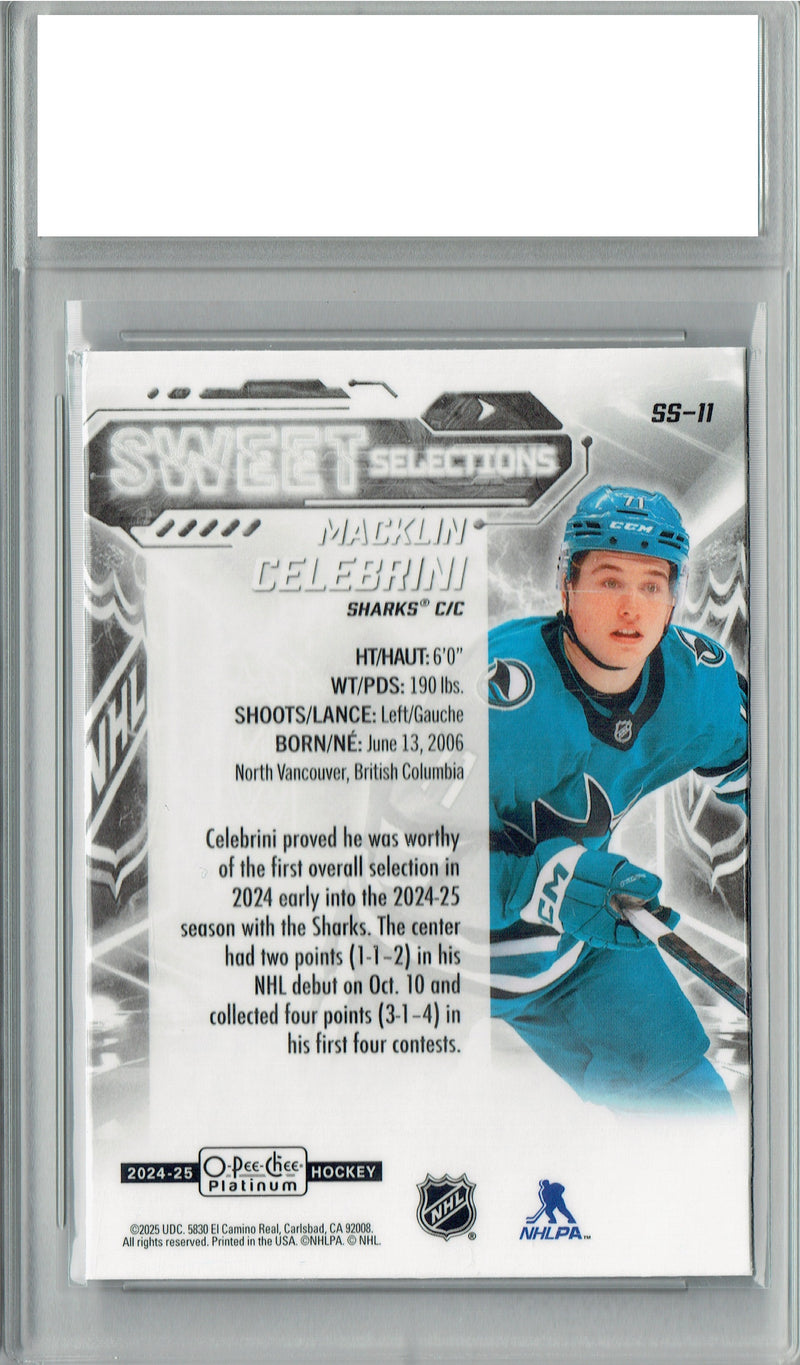 Macklin Celebrini 2024 O-Pee-Chee Platinum #SS-11 Sweet Selections Rookie Card PGI 10