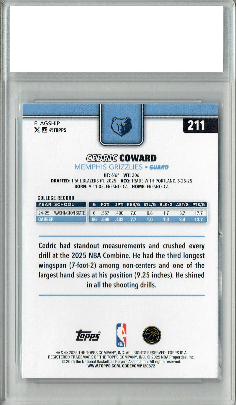 Cedric Coward 2025 #211 NBA Flagship Rookie Card PGI 10