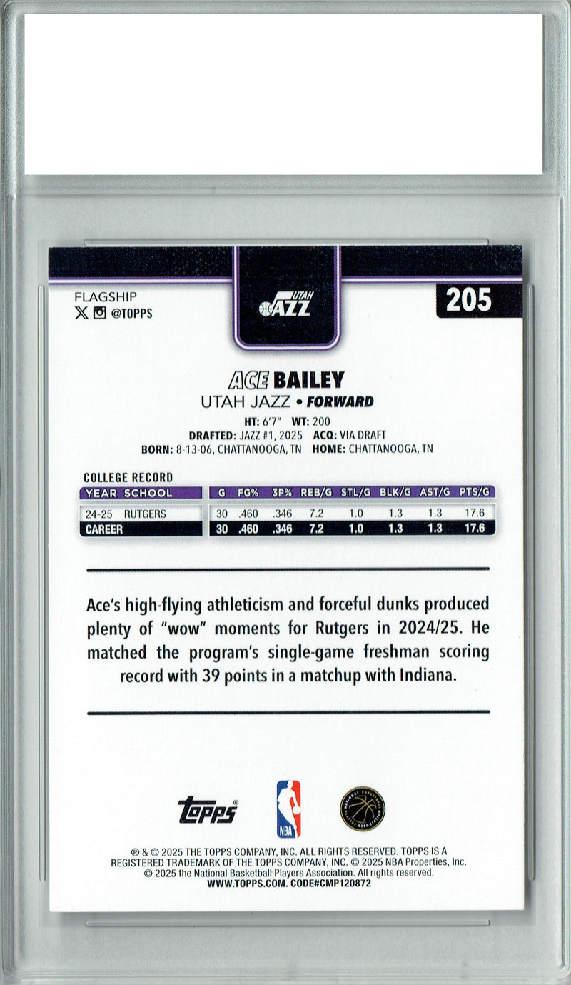 Ace Bailey 2025 #205 Topps Flagship Rookie Card PGI 10