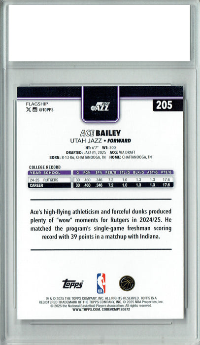 Ace Bailey 2025 Topps #205 Flagship Rookie Card PGI 10