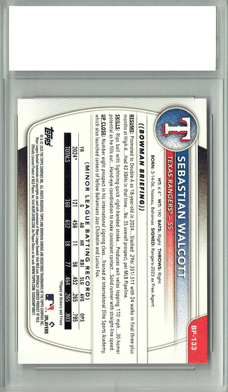 Sebastian Walcott 2025 Bowman #BP133 Rookie Card PGI 10