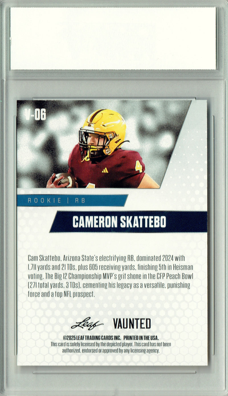 Cam Skattebo Rookie Card ASU / New York Football Trading Card 2025 Leaf Vaunted #V-06 Gold 25 Made  Certified Mint+