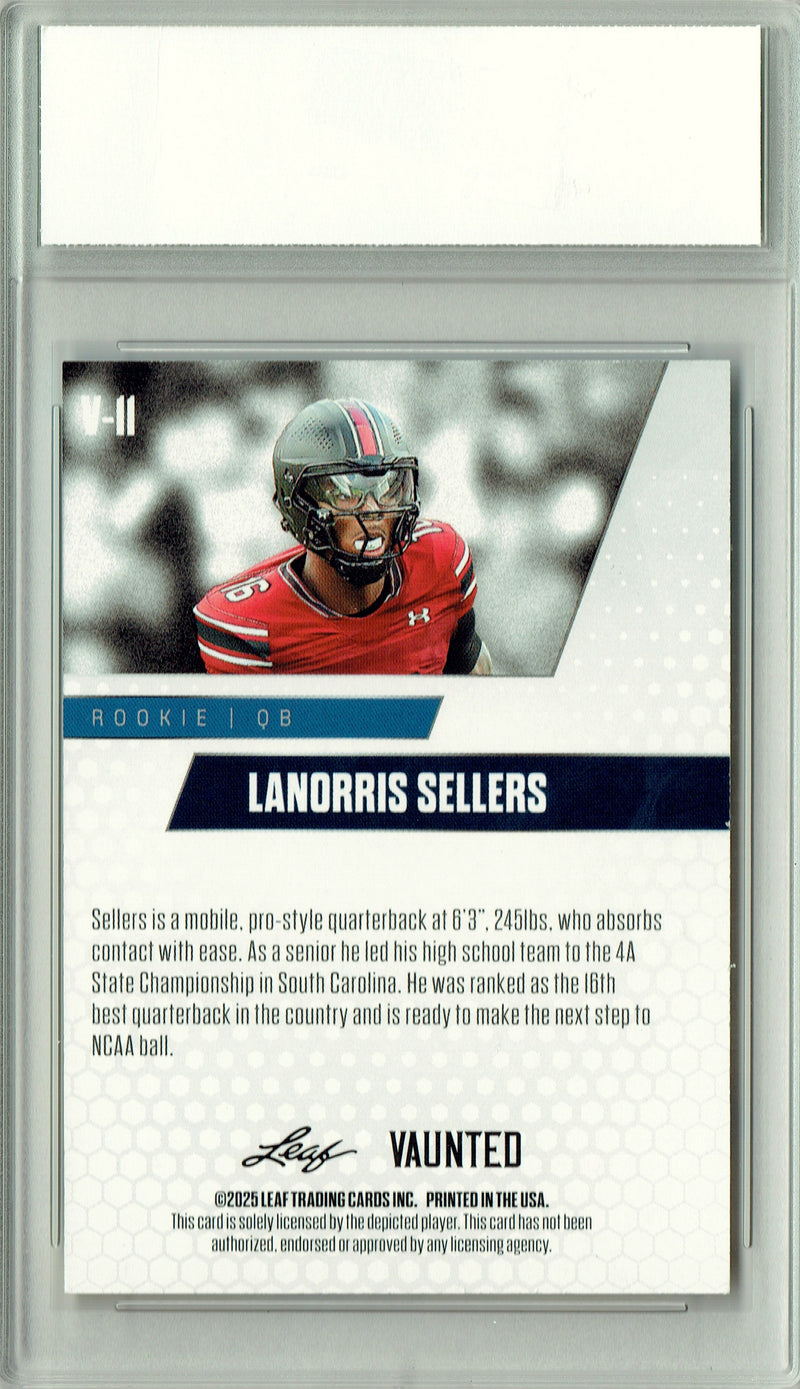 LaNorris Sellers Rookie Card South Carolina PGI 10 Football Trading Card 2025 Leaf Vaunted #V-11 Gold 25 Made