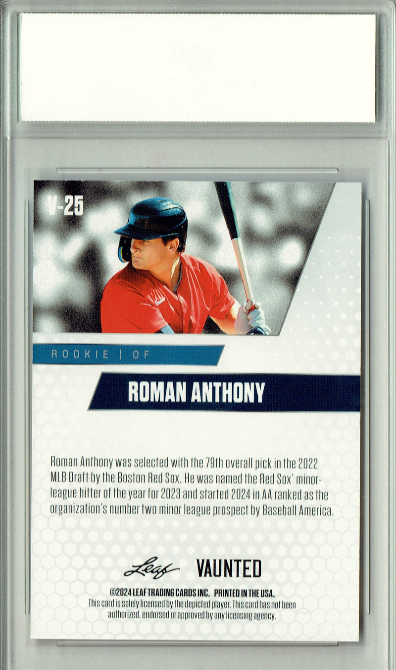 Certified Mint+ Roman Anthony 2024 Leaf Vaunted #V-25 Gold 25 Made Rookie Card Boston Red Sox