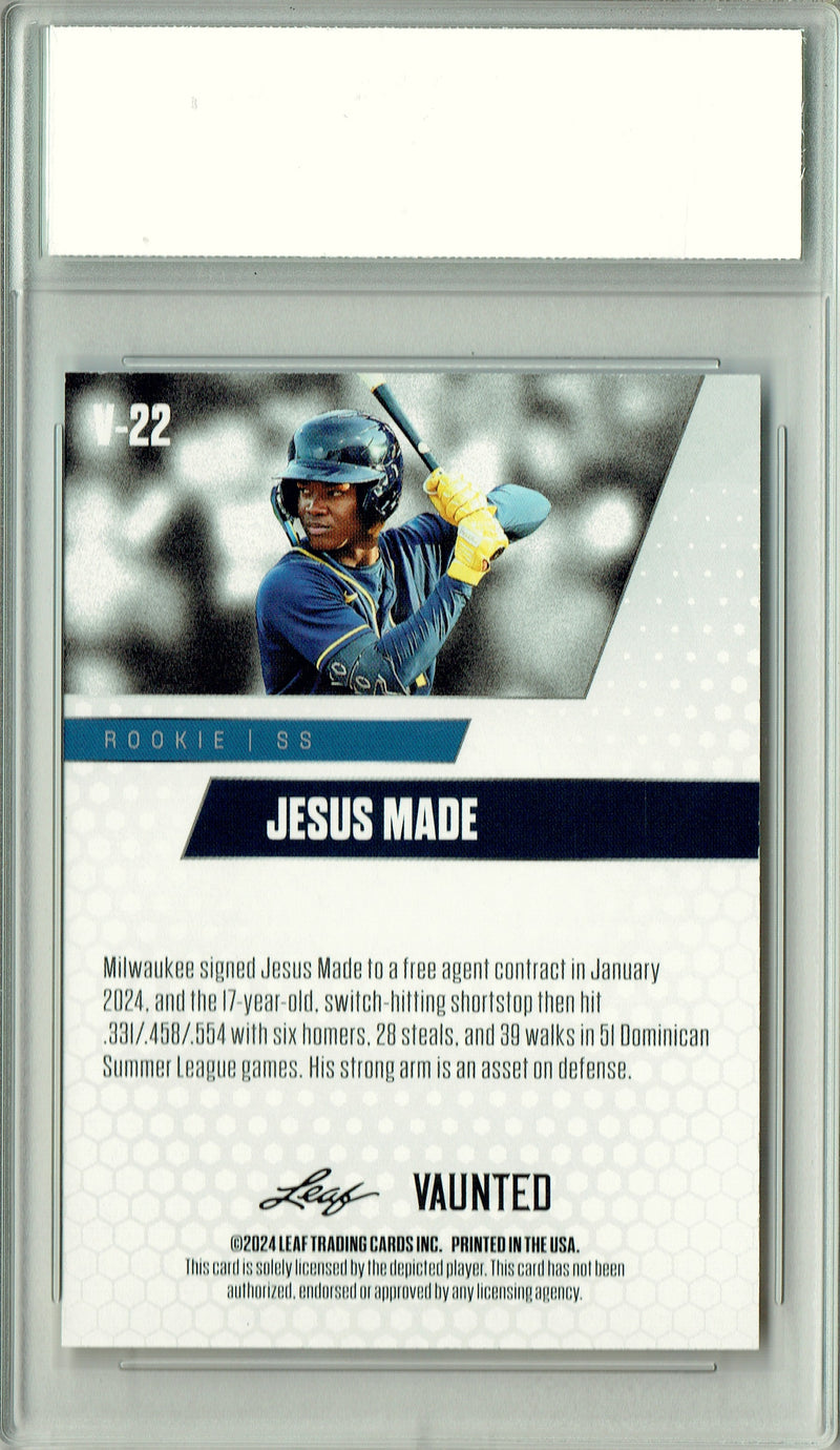 Jesus Made 2024 Leaf Vaunted #V-22 Gold 25 Made Rookie Card PGI 10