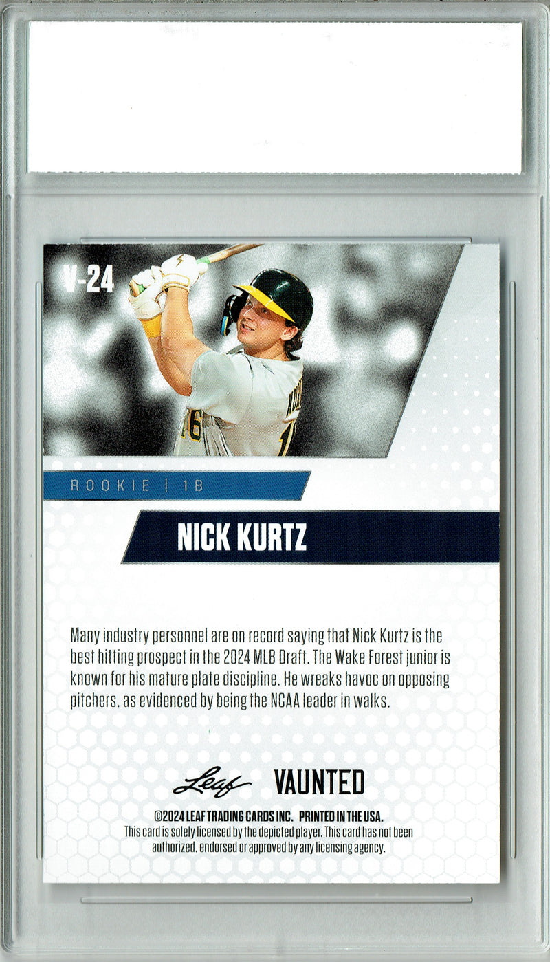 Certified Mint+ Nick Kurtz 2024 Leaf Vaunted #V-24 Purple 10 Made Rookie Card Oakland Athletics