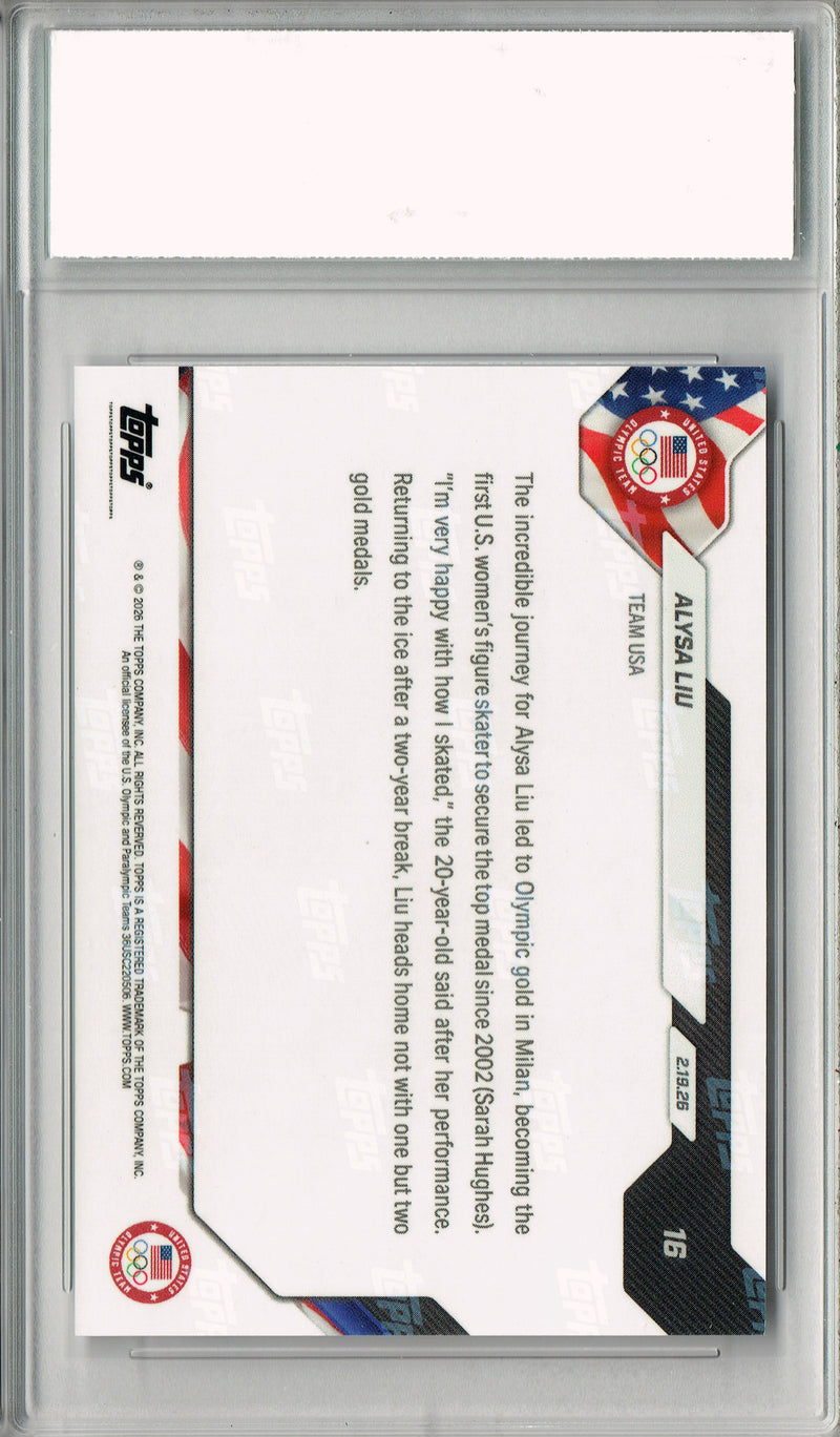 Certified Mint+ Alyssa Liu 2026 Olympic Gold Card #16 Figure Skating Gold Medal Team USA