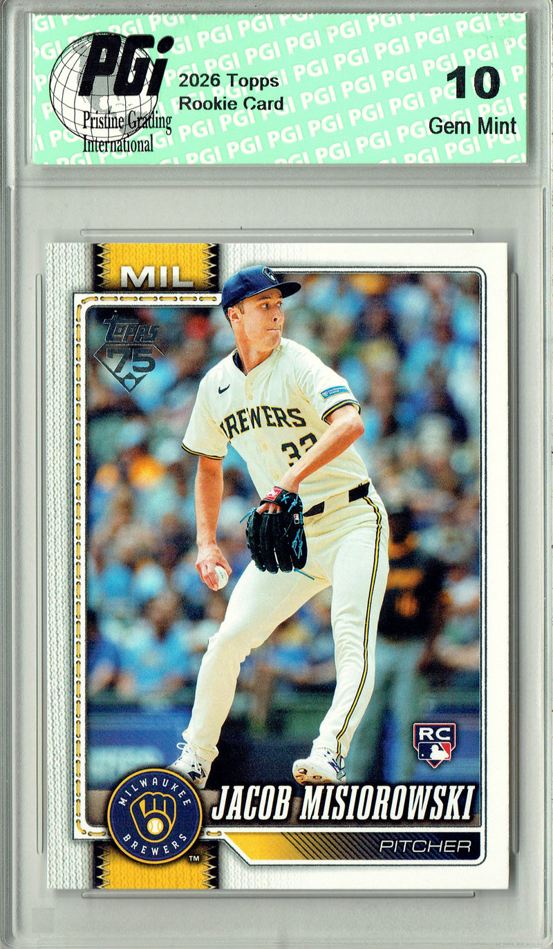 Jacob Misiorowski 2026 Topps #10 & 2026 Bowman #35 Rookie Card 2-Pack, Grade PGI 10, Milwaukee Brewers Rookie Phenom