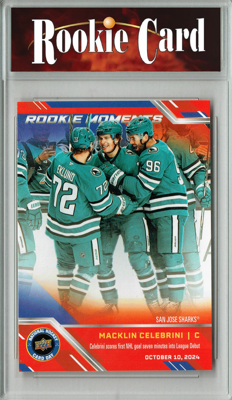 Certified Mint+ Macklin Celebrini 2024 National Hockey Card Day #NHCD-31 Rookie Moments Rookie Card San Jose Sharks