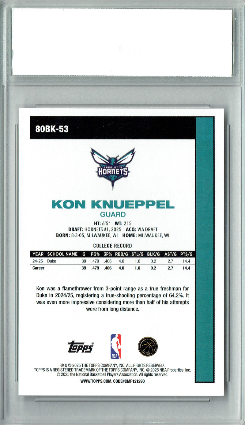 Certified Mint+ Kon Kneuppel 2025 Topps #80BK-53 45th Anniversary Rookie Card Charlotte Hornets