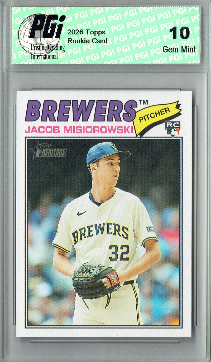 Jacob Misiorowski 2026 Topps Heritage #144 Rookie Card PGI 10