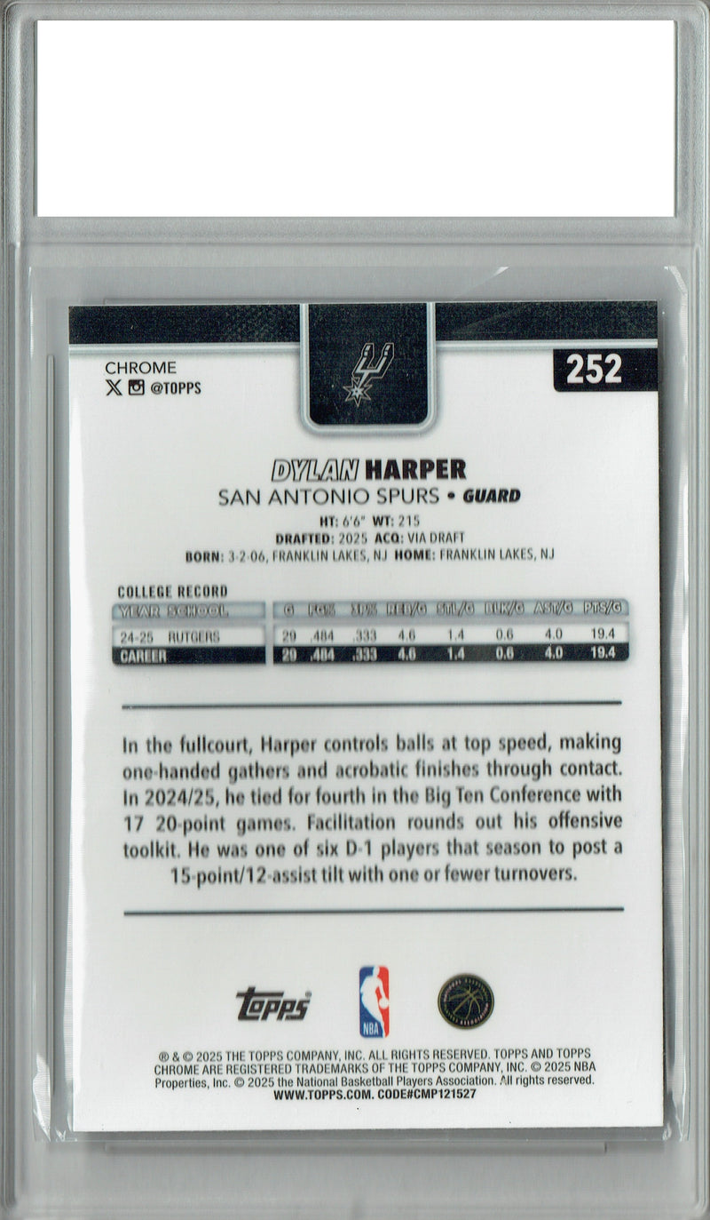 Dylan Harper 2025 Topps Chrome #252 Rookie Card PGI 10