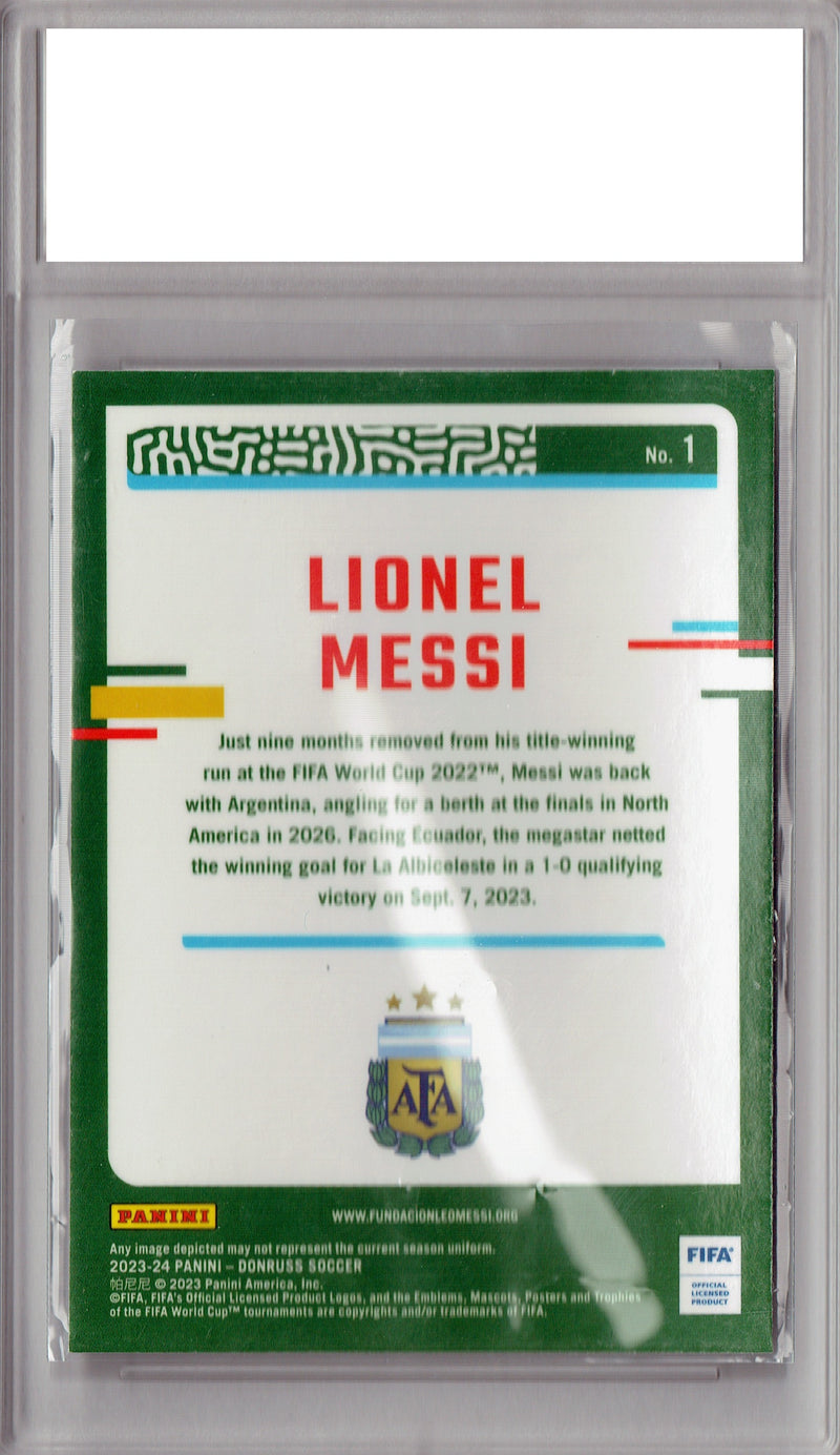 Certified Mint+ Lionel Messi 2023 Donruss Optic #1 World Cup Argentina Rare Trading Card Argentina