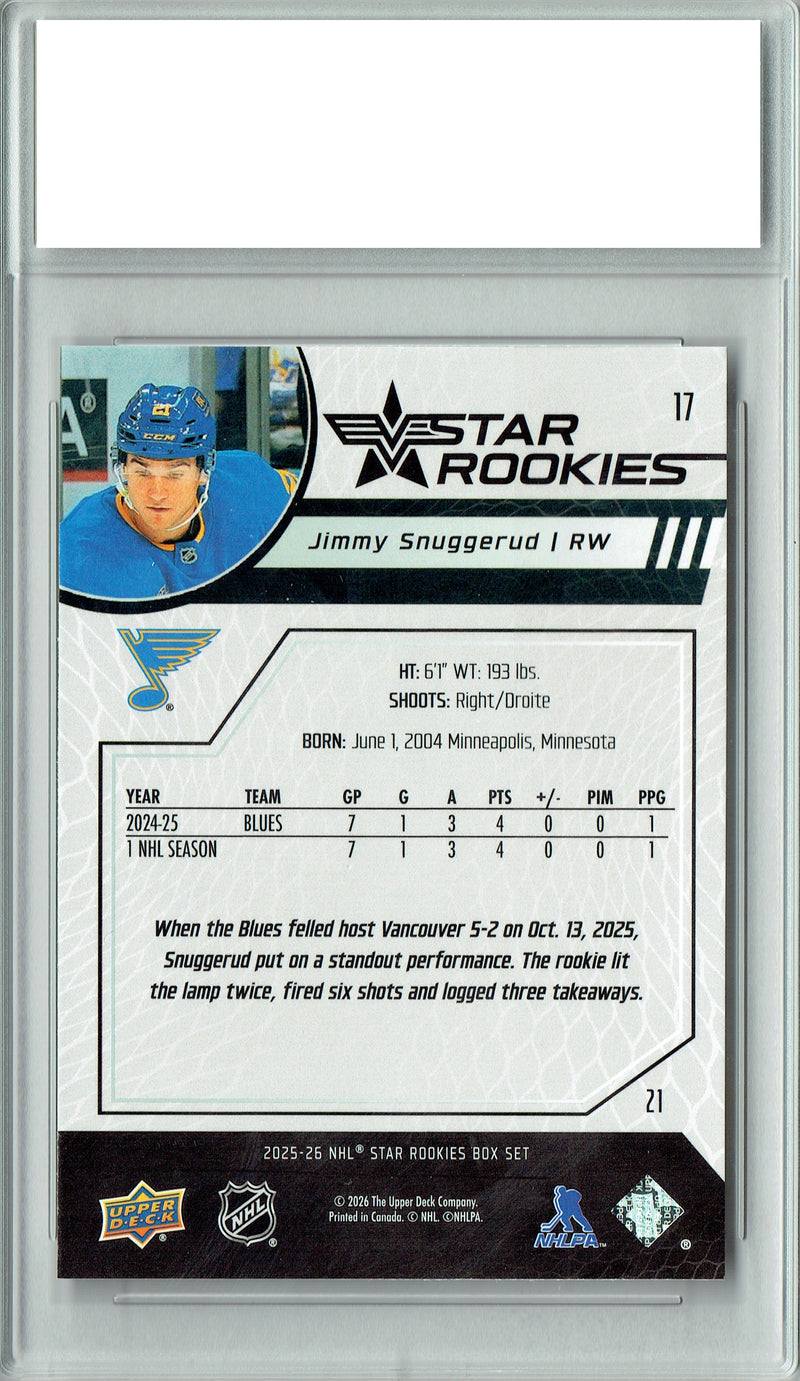 Jimmy Snuggerud 2025 U.D. Star Rookies #17 Special Collection Rookie Card PGI 10