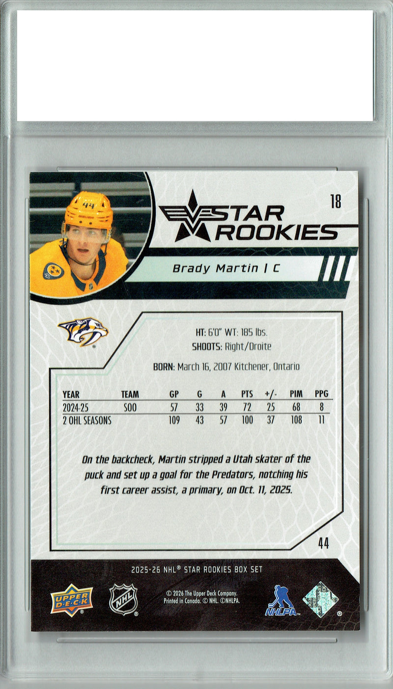 Brady Martin 2025 U.D. Star Rookies #18 Special Collection Rookie Card PGI 10