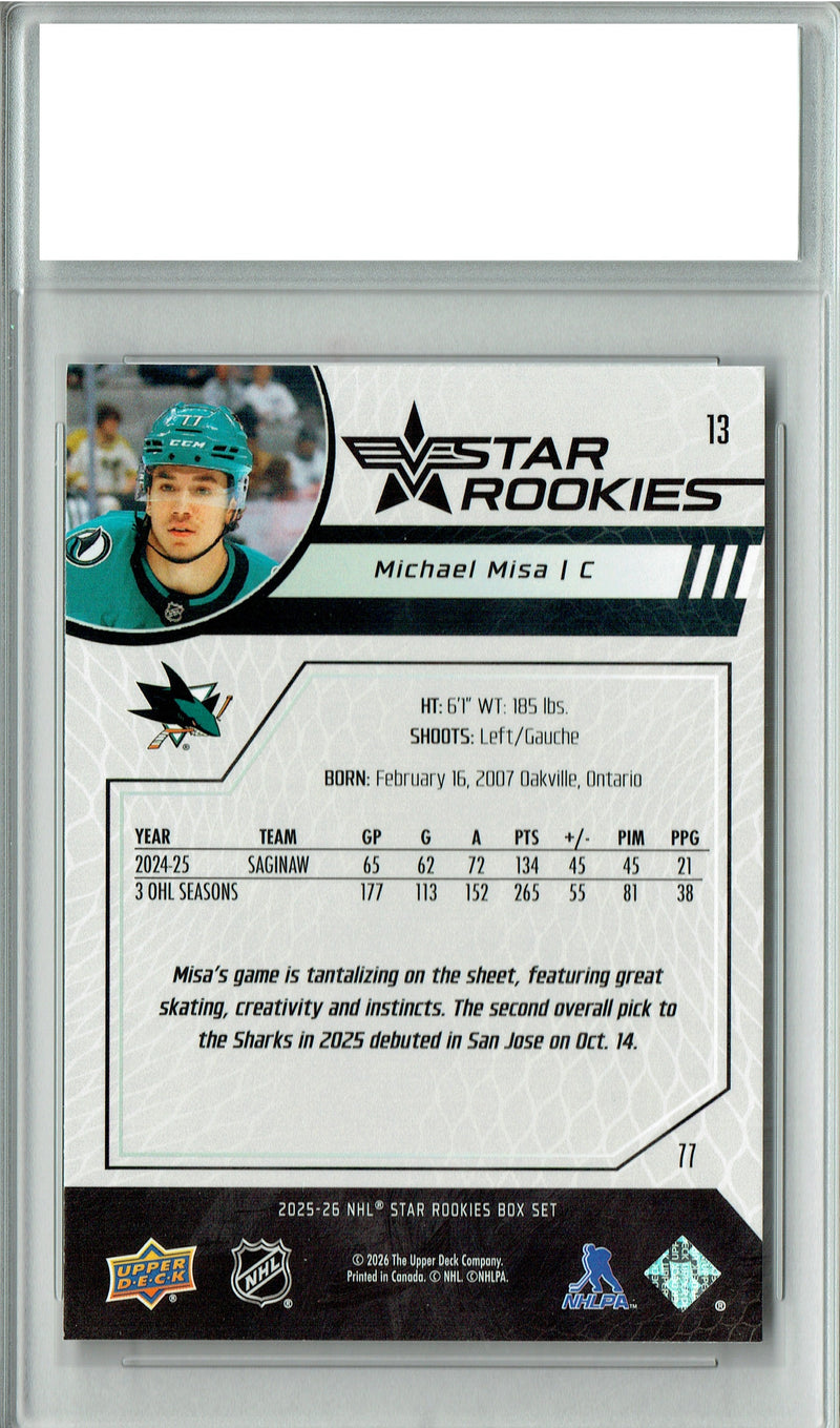 Certified Mint+ Michael Misa 2025 U.D. Star Rookies #13 Special Collection Rookie Card San Jose Sharks