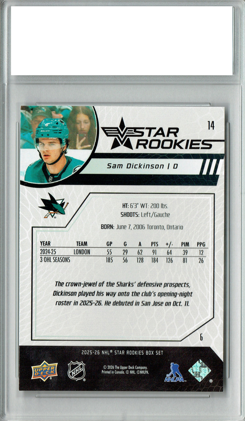 Certified Mint+ Sam Dickinson 2025 U.D. Star Rookies #14 Special Collection Rookie Card San Jose Sharks