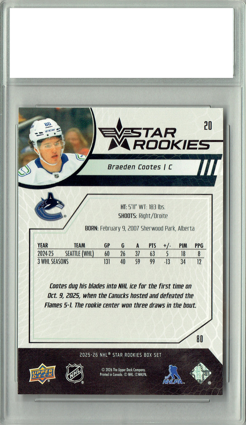 Braeden Cootes 2025 U.D. Star Rookies #20 Special Collection Rookie Card PGI 10
