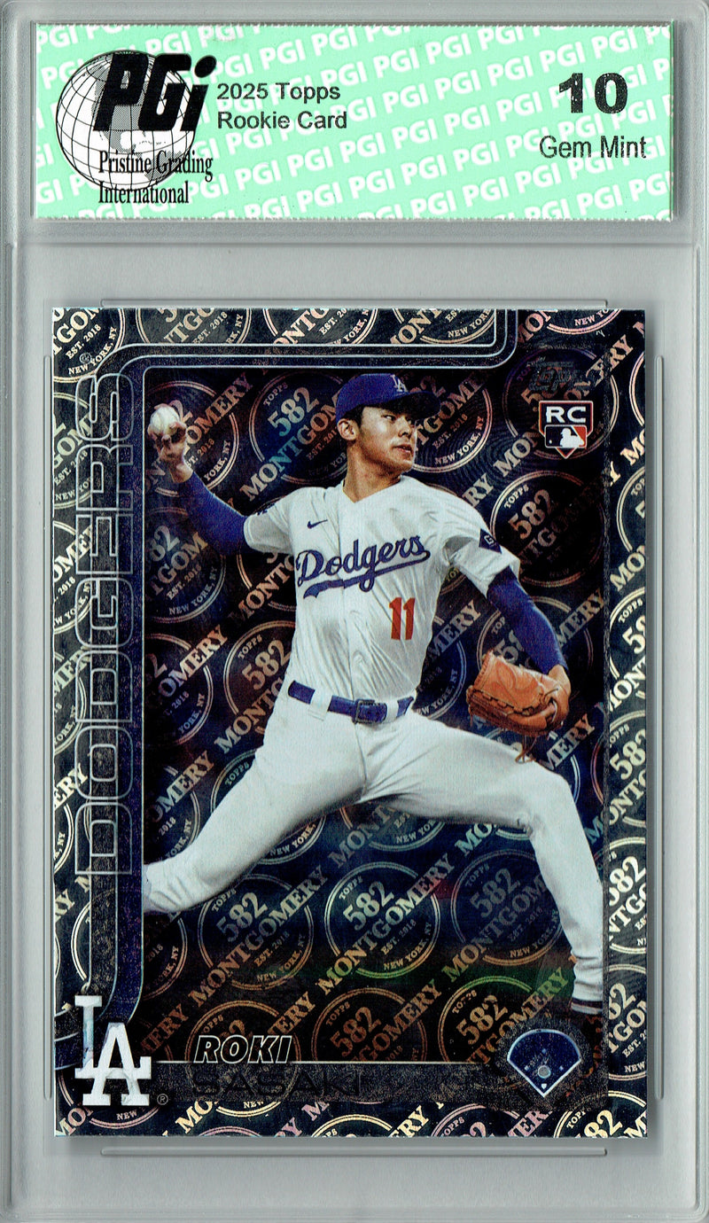 Roki Sasaki 2025 Topps 582 Montgomery #558 Foil SP Rookie Card PGI 10