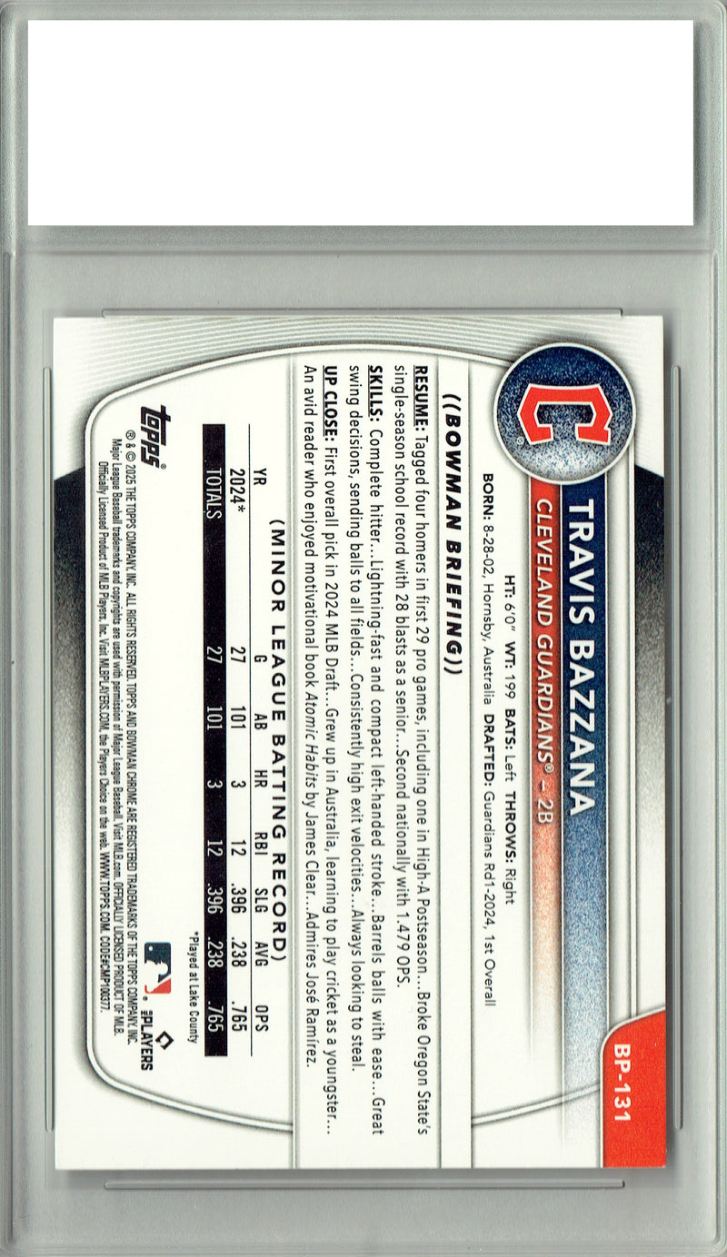 Certified Mint+ Travis Bazzana 2025 Bowman Prospects #BP-131 Rookie Card Cleveland Guardians