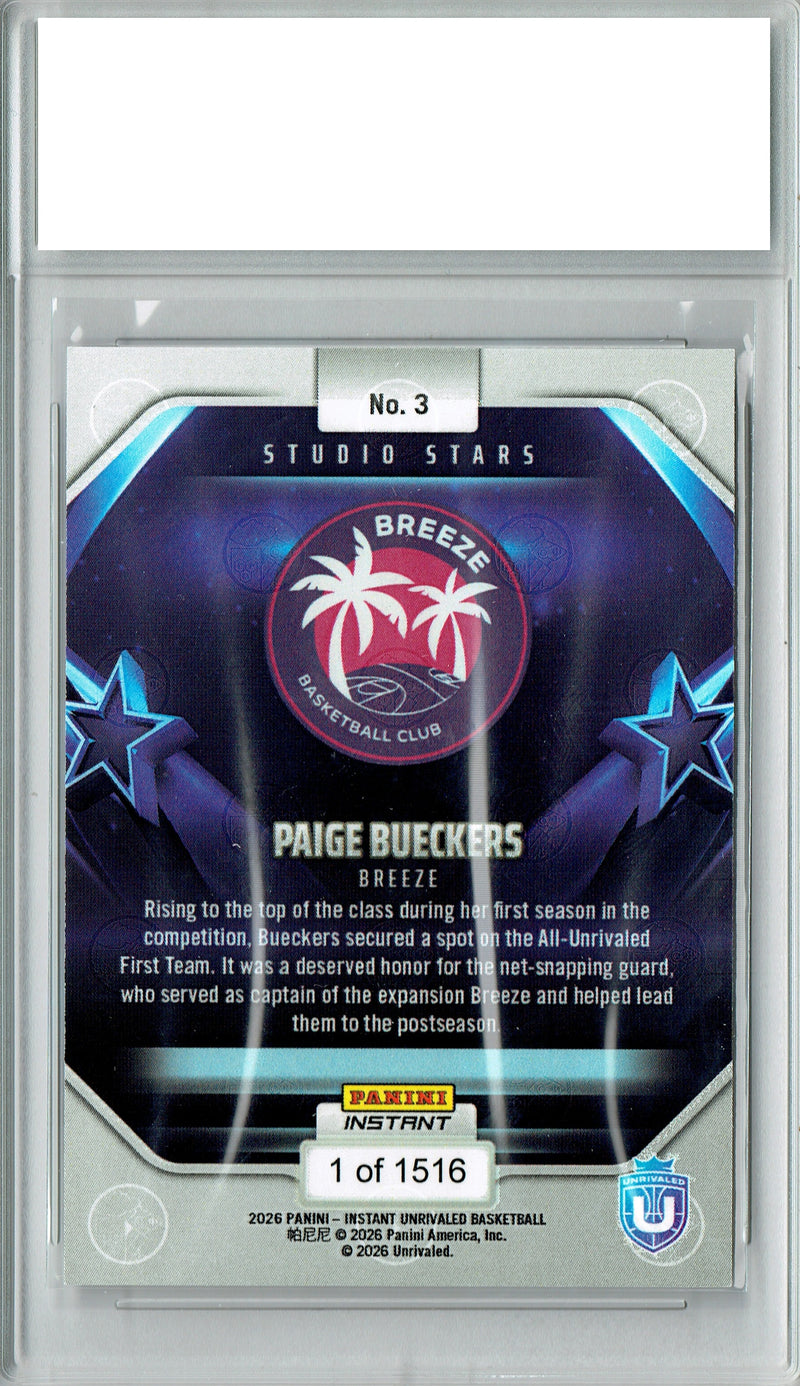 Certified Mint+ Paige Bueckers 2026 Panini Instant #3 Unrivaled Studio Stars Rookie Card Breeze B.C.