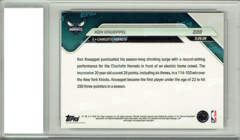 Certified Mint+ Kon Knueppel 2025 Topps Now #228 Rookie Card Charlotte Hornets