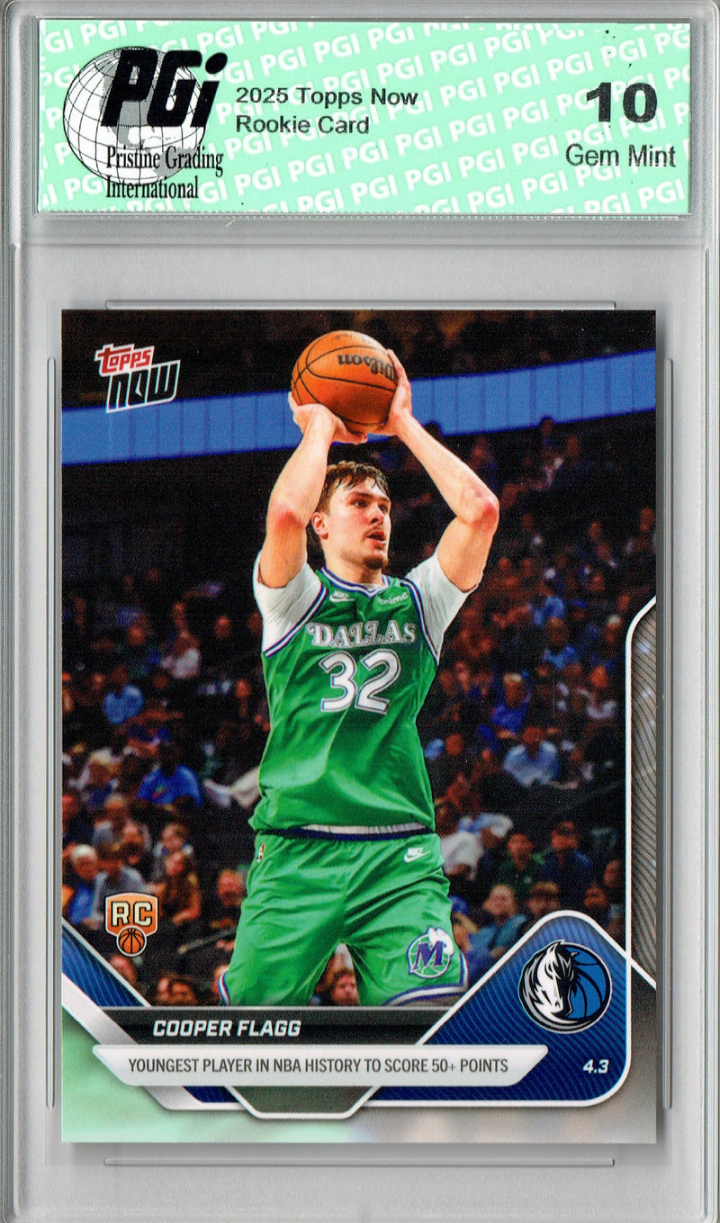 Cooper Flagg Rookie Card 2025 Topps Now #241 Youngest to Score 50 PGI 10 Gem Mint NBA Trading Card Dallas Mavericks