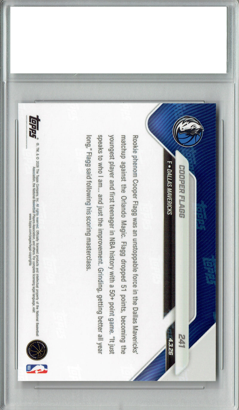Cooper Flagg Rookie Card 2025 Topps Now #241 Youngest to Score 50 CM+ NBA Basketball Trading Card Dallas Mavericks