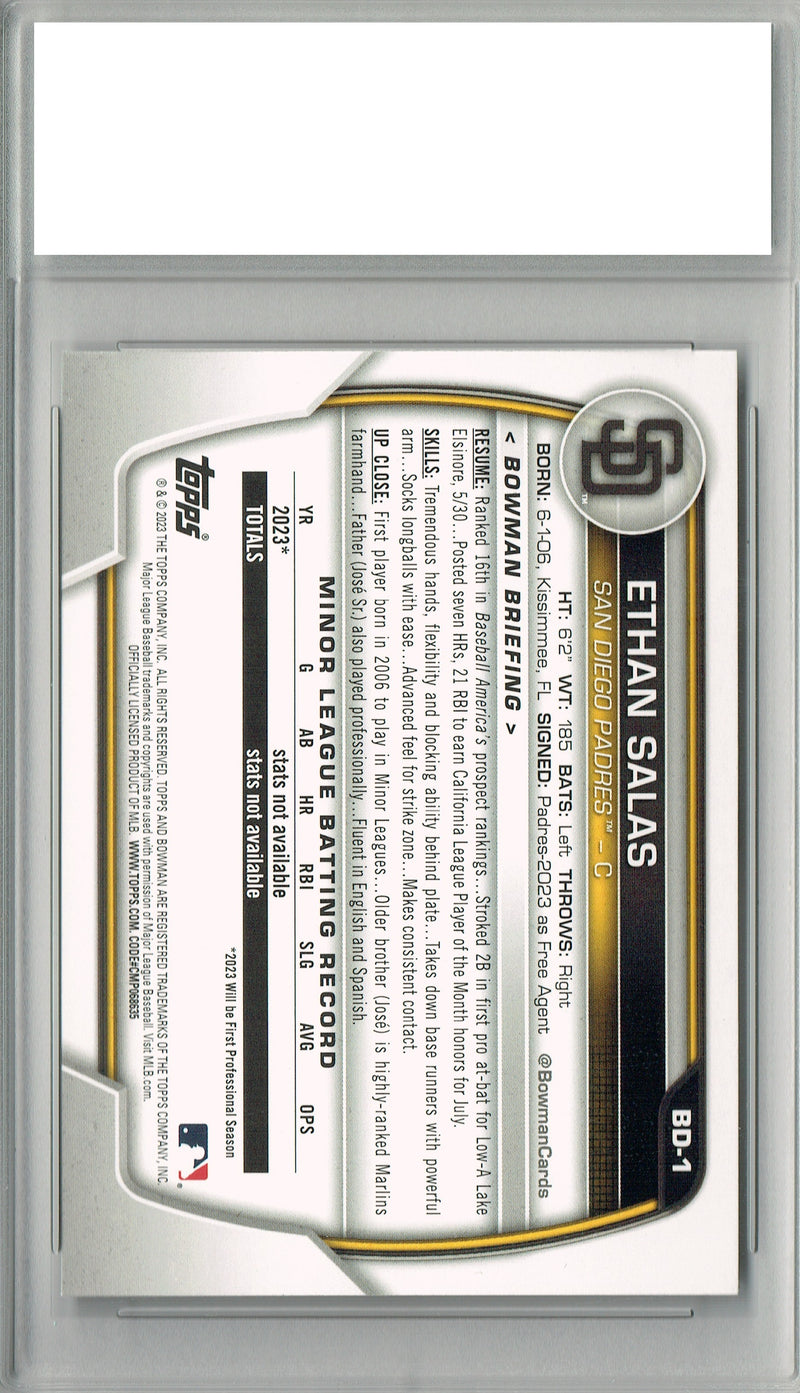 Ethan Salas Rookie Card 2023 Bowman #BD-152 San Diego Padres MLB Certified Mint+ Trading Card