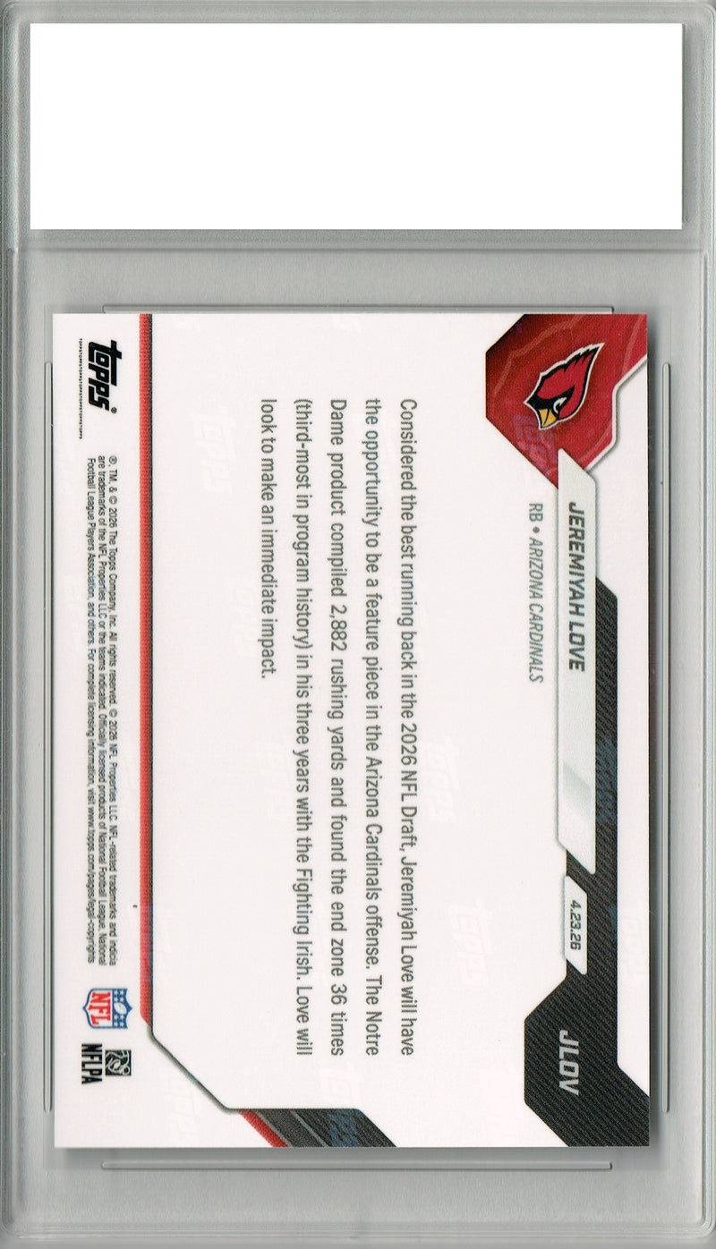 Jeremiyah Love Rookie Card Arizona Cardinals Football Trading Card Topps Now #JLOV 2026 #3 Overall Draft Pick Certified Mint+