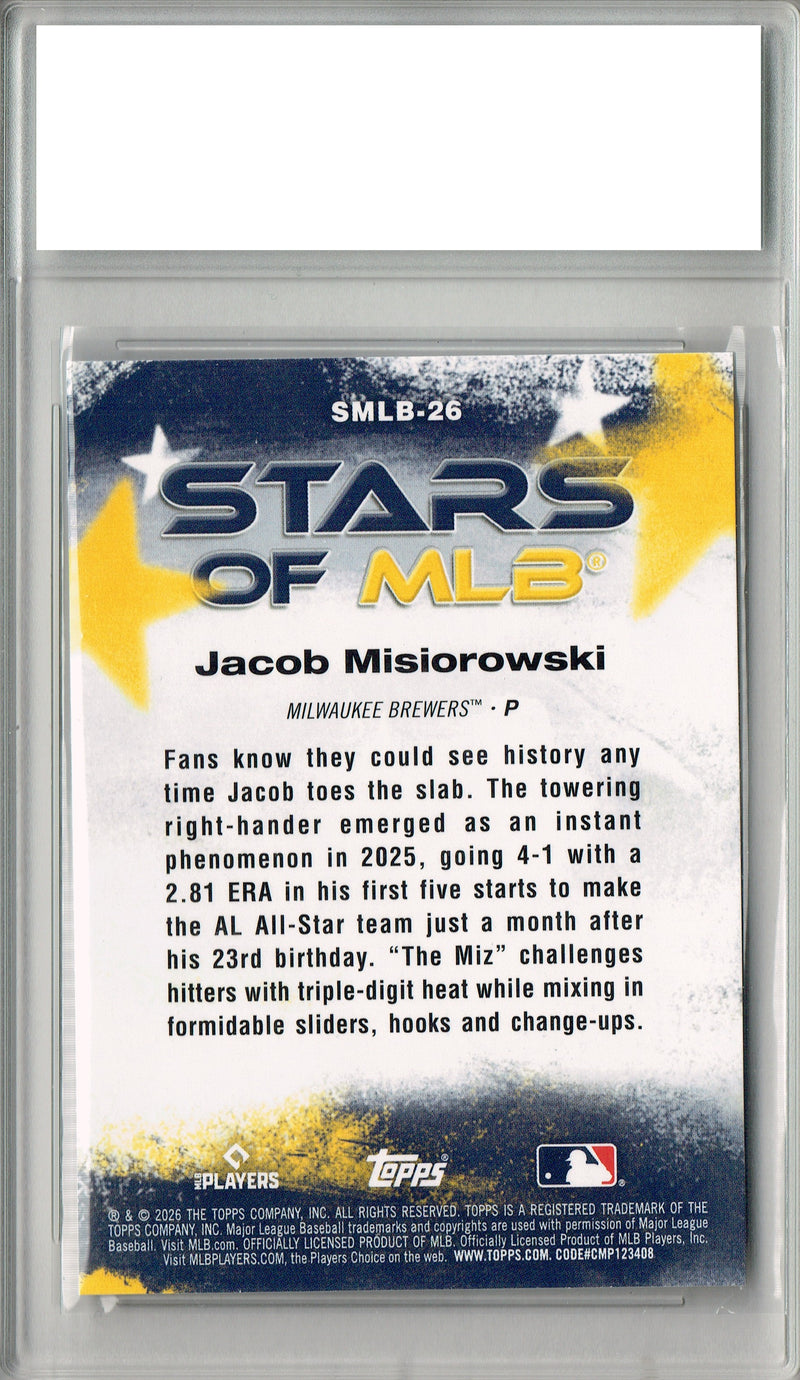 Jacob Misiorowski Rookie Card Milwaukee Brewers Baseball Trading Card 2026 Topps #SMLB-26 PGI 10 Gem Mint Stars of MLB