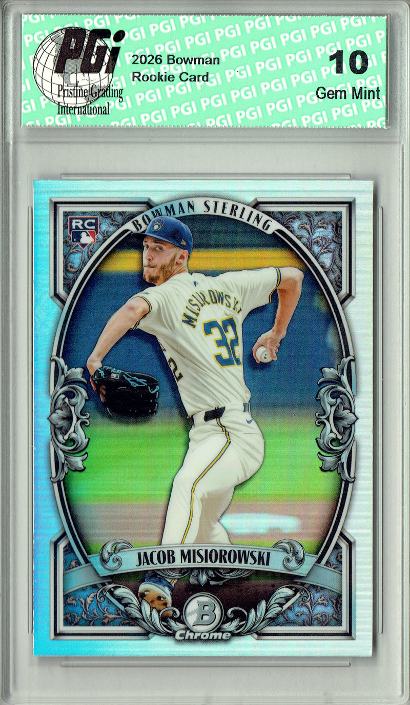 Jacob Misiorowski Rookie Card Milwaukee Brewers Baseball Trading Card 2026 Bowman Sterling #BST-13 PGI 10 Gem Mint