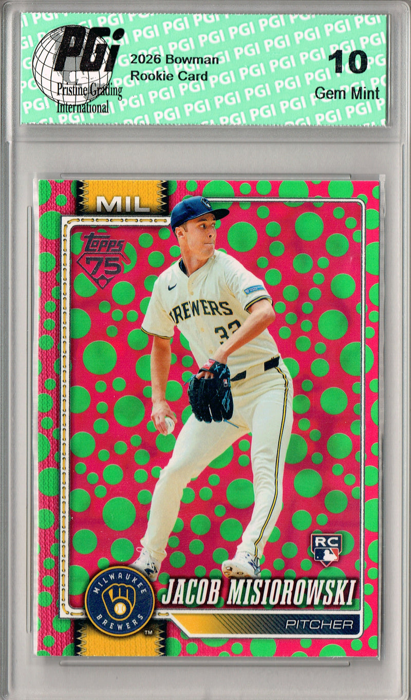 Jacob Misiorowski Rookie Card Milwaukee Brewers Baseball Polka Dot Variation 2026 Topps #10 PGI 10 Gem Mint