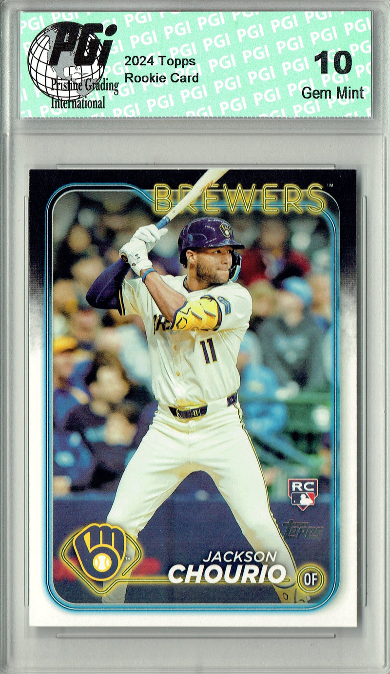 Jackson Chourio Rookie Card Milwaukee Brewers Baseball Trading Card 2024 Topps #698 PGI 10 Gem Mint