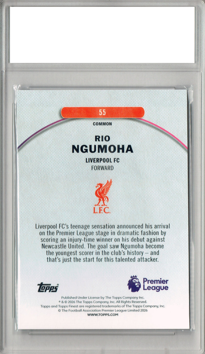 Rio Ngumoha Rookie Card Liverpool Soccer Trading Card 2026 Topps Finest #55 PGI 10 Gem Mint