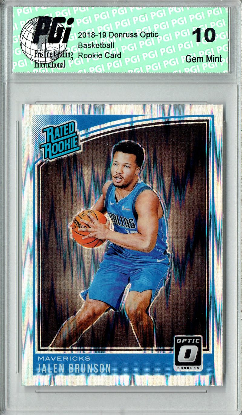 Jalen Brunson Rookie Card 2018 Donruss Optic #179 Shock Prizm Basketball Trading Card PGI 10 Gem Mint