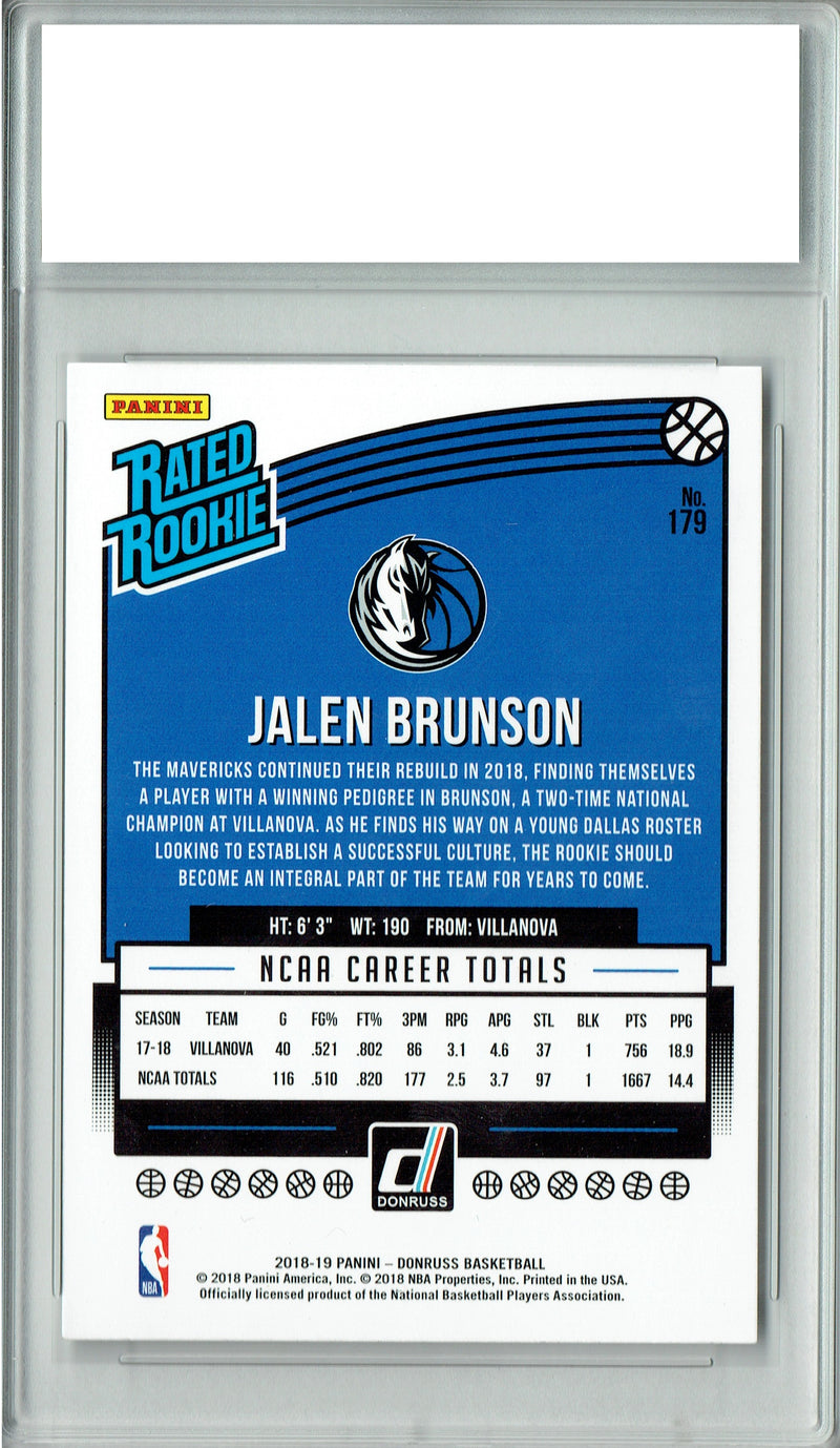 Jalen Brunson Rookie Card 2018 Basketball Trading Card Donruss #179 Rated PGI 10 Gem Mint