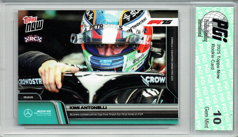 Kimi Antonelli 2025 Topps Now #68 F1 Top Five Rookie Card PGI 10 Gem Mint F1 Racing Collectible Card