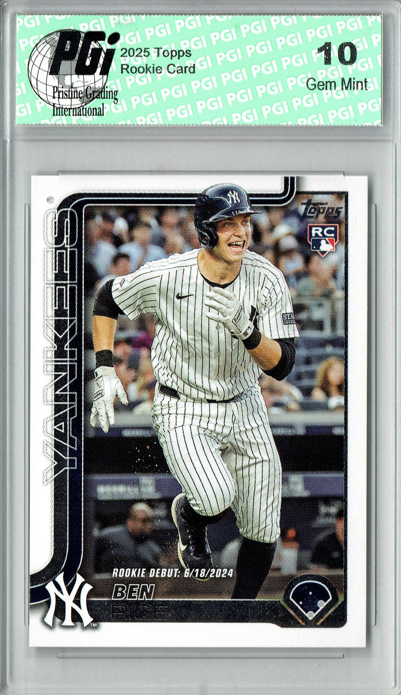 Ben Rice 2025 Topps #US25 Debut Rookie Card PGI 10 Gem Mint New York Yankees Pro Baseball Trading Card