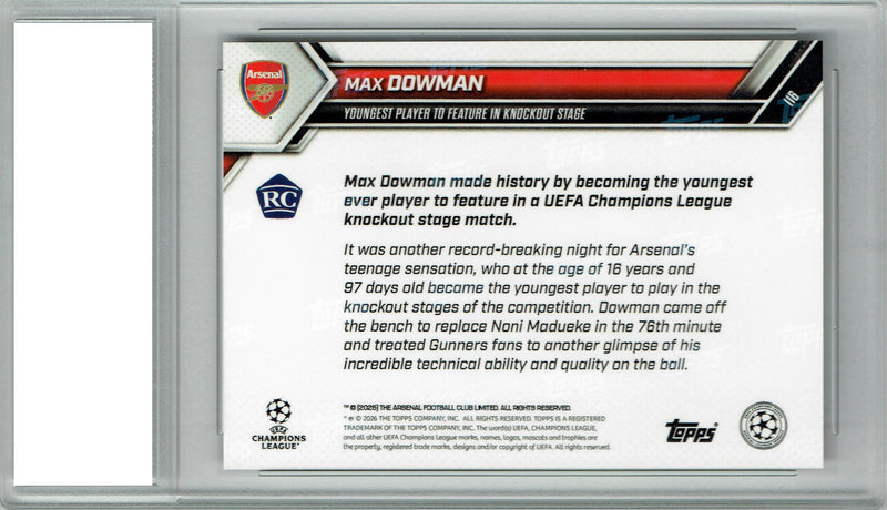 Max Dowman Rookie Card 2025 Topps Now #116 Youngest to Feature Trading Card PGI 10 Gem Mint