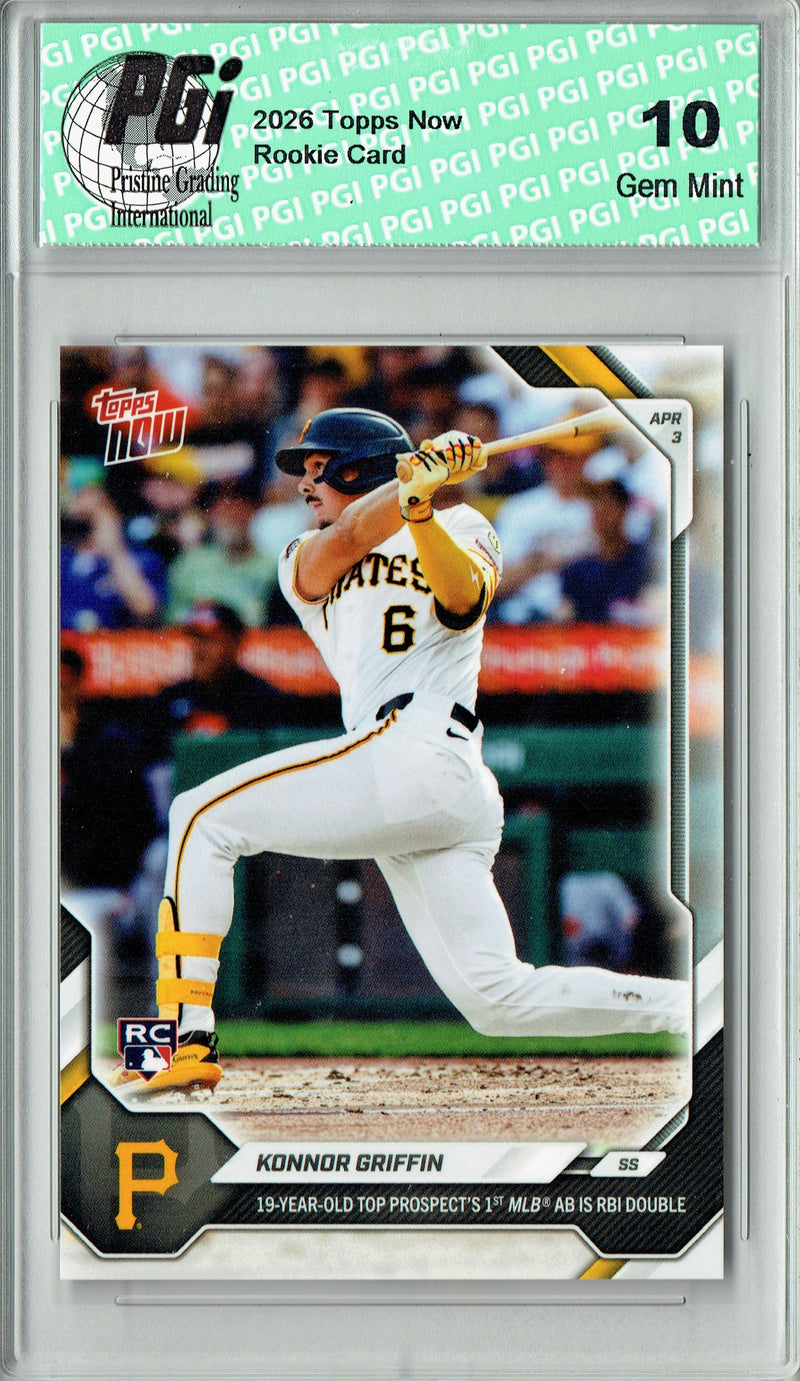 Konnor Griffin Rookie Card 2026 Topps Now #49 1st At Bat Double Pro Baseball Trading Card PGI 10 Gem Mint