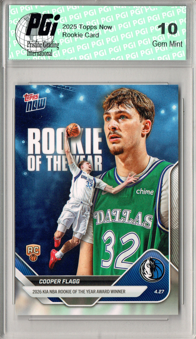 Cooper Flagg 2025 Topps Now #ROTY Rookie of the Year Rookie Card Dallas Mavericks PGI 10