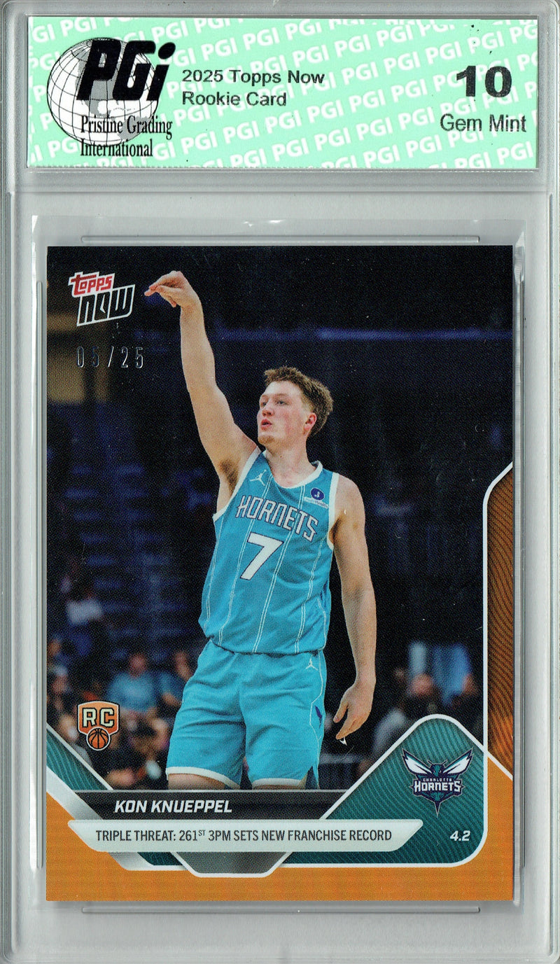 Kon Knueppel Rookie Card Charlotte Hornets Basketball Trading Card 2025 Topps Now #239 PGI 10 Gem Mint Orange Foil #5/25