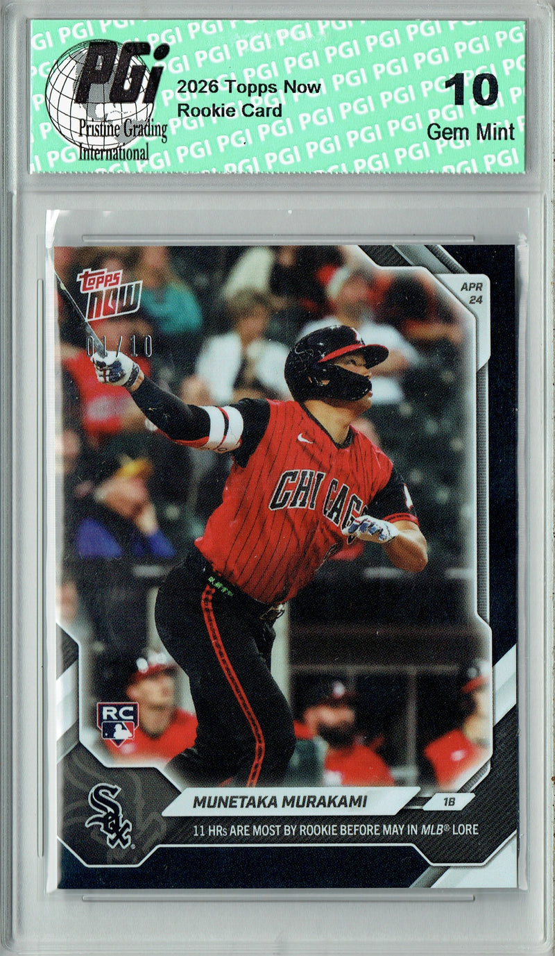 Munetaka Murakami Rookie Card Chicago White Sox Baseball Trading Card 2026 Topps Now #120 PGI 10 Gem Mint Black Foil The #1 of 10