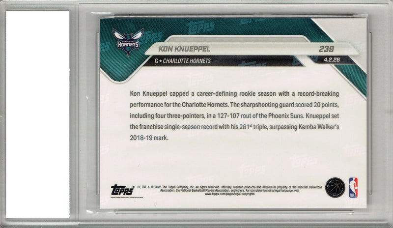 Kon Knueppel Rookie Card Charlotte Hornets Basketball Trading Card 2025 Topps Now #239 PGI 10 Gem Mint Orange Foil #5/25