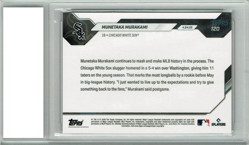 Munetaka Murakami Rookie Card Chicago White Sox Baseball Trading Card 2026 Topps Now #120 PGI 10 Gem Mint Orange Foil #17 of 25