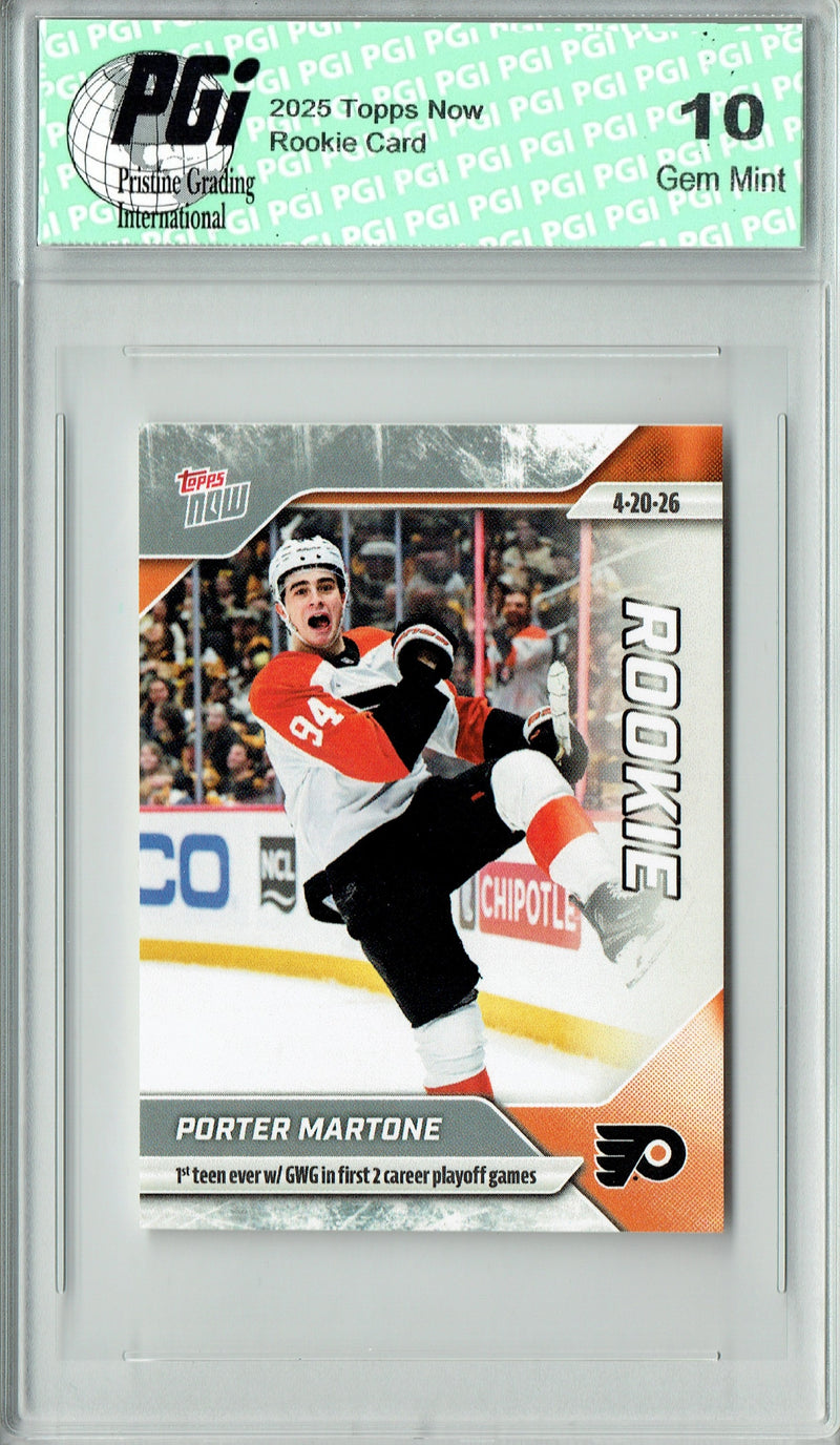 Porter Martone Rookie Card Philadelphia Flyers Hockey Trading Card 2025 PGI 10 Gem Mint Topps Now #153 Sticker Card