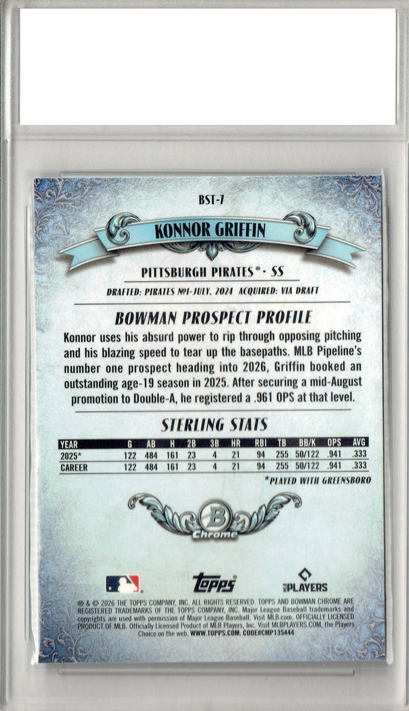 Konnor Griffin 2026 Bowman Chrome #BST-7 Sterling Refractor Rookie Card PGI 10 Gem Mint