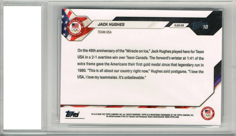 Jack Hughes 2026 Topps Now #18 Gold Foil #34/50 Rare Trading Card PGI 10 Team USA Hockey