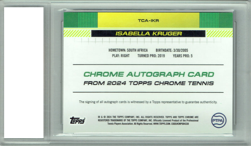 Certified Mint+ Isabella Kruger 2024 Topps Chrome #TCA-IKR Auto Rare Trading Card South Africa